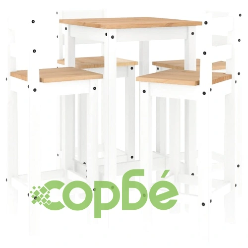 Бар комплект от 5 части, бял, масивна борова дървесина ➤ топ цена ➤ sorbe.bg