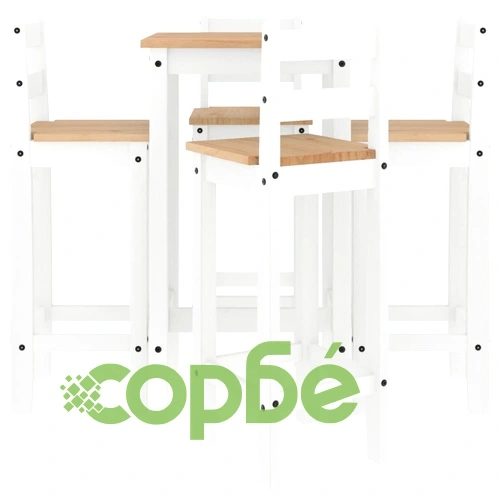 Бар комплект от 5 части, бял, масивна борова дървесина ➤ топ цена ➤ sorbe.bg