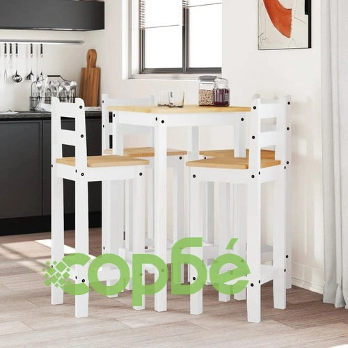 Бар комплект от 5 части, бял, масивна борова дървесина ➤ топ цена ➤ sorbe.bg