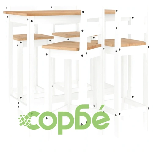 Бар комплект от 5 части, бял, масивна борова дървесина ➤ топ цена ➤ sorbe.bg