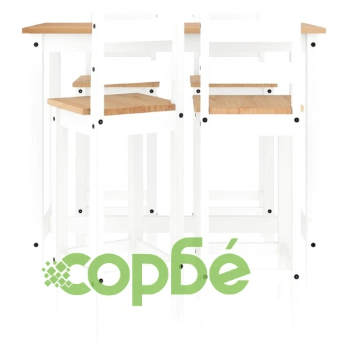 Бар комплект от 5 части, бял, масивна борова дървесина ➤ топ цена ➤ sorbe.bg