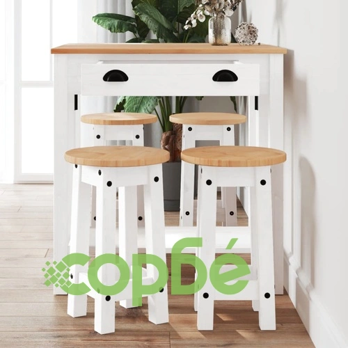 Бар комплект от 5 части, бял, масивна борова дървесина ➤ топ цена ➤ sorbe.bg