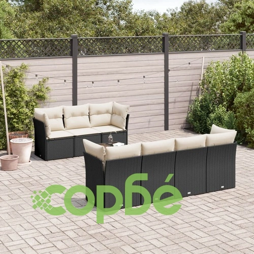 Градински комплект диван с възглавници 8 части черен полиратан ➤ топ цена ➤ sorbe.bg