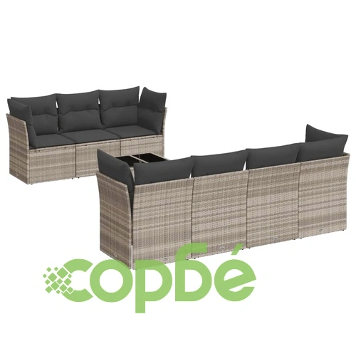 Градински комплект с възглавници, 8 части, светлосив полиратан ➤ топ цена ➤ sorbe.bg