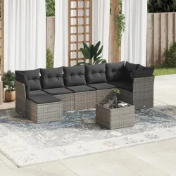 Градински комплект диван с възглавници 8 части сив полиратан