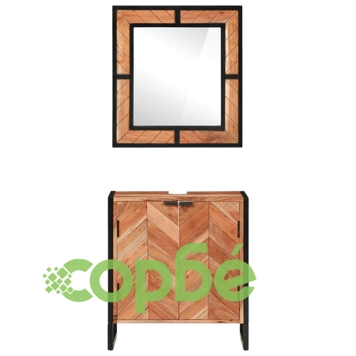 Комплект мебели за баня, 2 части, желязо и масивна акация ➤ топ цена ➤ sorbe.bg