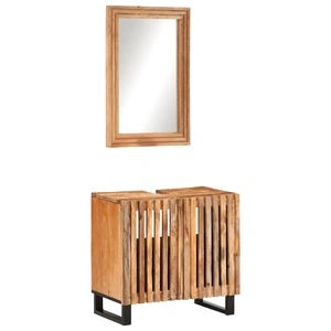 Комплект мебели за баня, 2 части, грубо мангово дърво масив