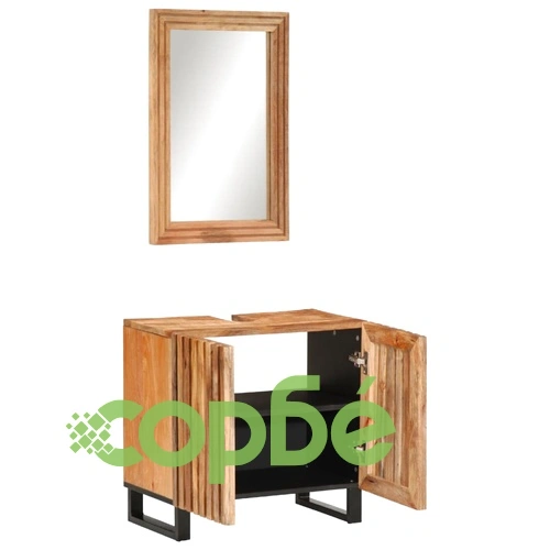 Комплект мебели за баня, 2 части, грубо мангово дърво масив ➤ топ цена ➤ sorbe.bg