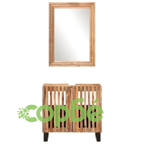 Комплект мебели за баня, 2 части, грубо мангово дърво масив ➤ топ цена ➤ sorbe.bg