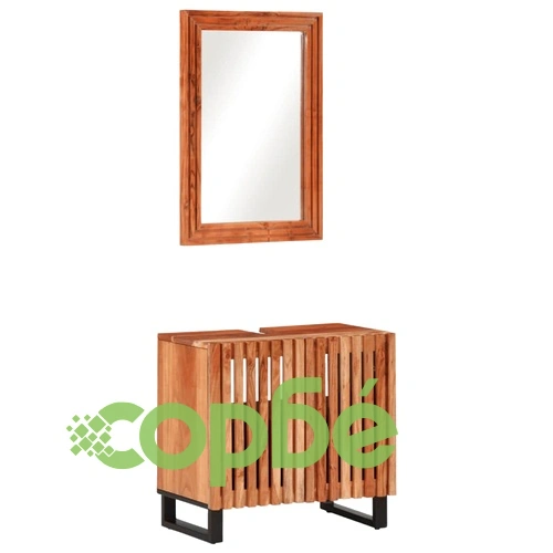 Комплект мебели за баня, 2 части, масивна акациева дървесина ➤ топ цена ➤ sorbe.bg