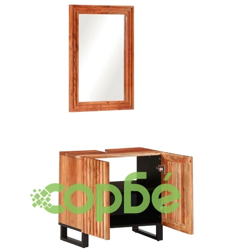 Комплект мебели за баня, 2 части, масивна акациева дървесина ➤ топ цена ➤ sorbe.bg