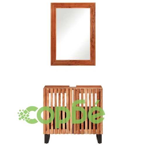 Комплект мебели за баня, 2 части, масивна акациева дървесина ➤ топ цена ➤ sorbe.bg