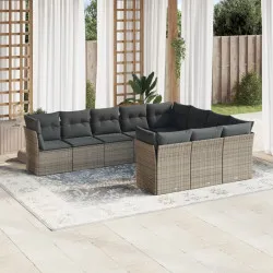 Градински комплект диван с възглавници 10 части сив полиратан