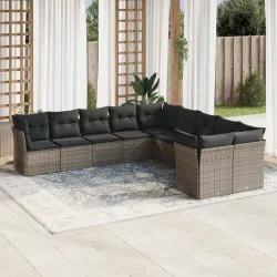 Градински комплект диван с възглавници 10 части сив полиратан