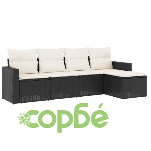 Градински комплект с възглавници, 5 части, черен полиратан ➤ топ цена ➤ sorbe.bg