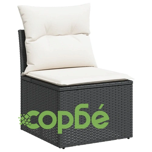 Градински комплект с възглавници, 5 части, черен полиратан ➤ топ цена ➤ sorbe.bg