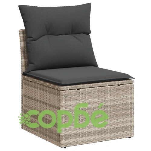 Градински комплект с възглавници, 10 части, светлосив полиратан ➤ топ цена ➤ sorbe.bg