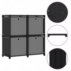 Рафт с 4 кубични отделения с кутии, черен, 69x30x72,5 см, плат