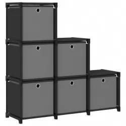 Рафт с 6 кубични отделения с кутии, черен, 103x30x72,5 см, плат