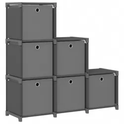 Рафт с 6 кубични отделения с кутии, сив, 103x30x72,5 см, плат