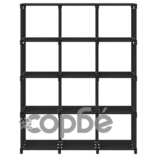 Рафт с 12 кубични отделения, черен, 103x30x141 см, плат ➤ топ цена ➤ sorbe.bg