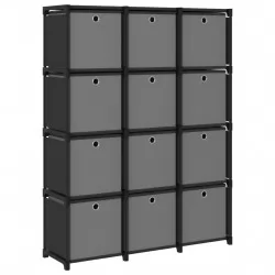 Рафт с 12 кубични отделения с кутии, черен, 103x30x141 см, плат