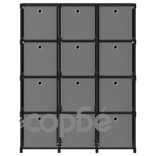 Рафт с 12 кубични отделения с кутии, черен, 103x30x141 см, плат ➤ топ цена ➤ sorbe.bg