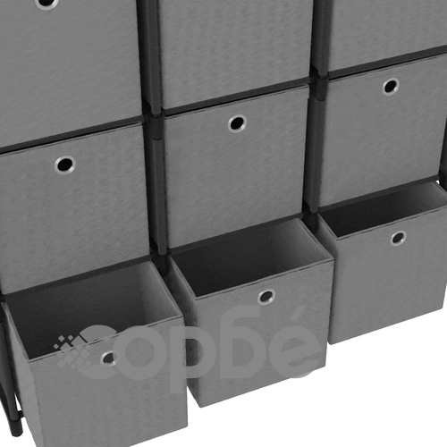 Рафт с 12 кубични отделения с кутии, черен, 103x30x141 см, плат ➤ топ цена ➤ sorbe.bg