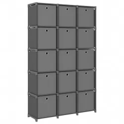 Рафт с 15 кубични отделения с кутии, сив, 103x30x175,5 см, плат