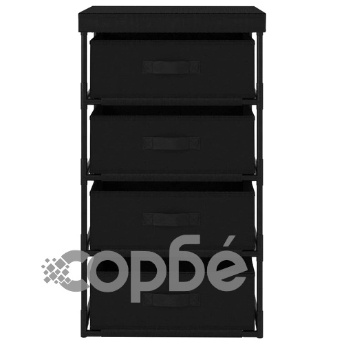 Етажерка за съхранение с 4 текстилни кошове, стомана, черна ➤ топ цена ➤ sorbe.bg