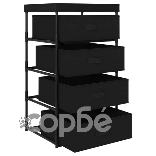 Етажерка за съхранение с 4 текстилни кошове, стомана, черна ➤ топ цена ➤ sorbe.bg