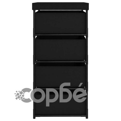Етажерка за съхранение с 4 текстилни кошове, стомана, черна ➤ топ цена ➤ sorbe.bg