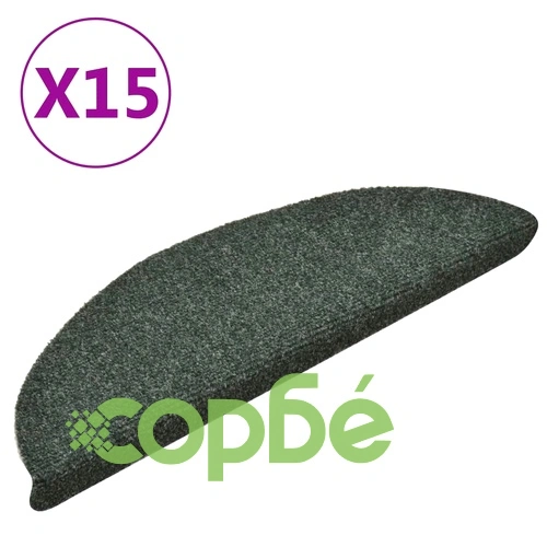 Самозалепващи се постелки за стълби, 15 бр., 56x17x3 см, зелени, полукръгли ➤ топ цена ➤ sorbe.bg