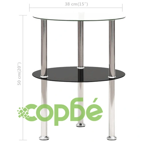 Странична маса 2 рафта прозрачно и черно 38 см закалено стъкло ➤ топ цена ➤ sorbe.bg