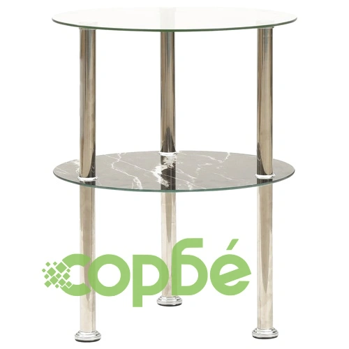 Странична маса 2 рафта прозрачно и черно 38 см закалено стъкло ➤ топ цена ➤ sorbe.bg