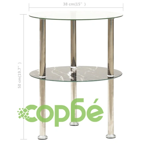 Странична маса 2 рафта прозрачно и черно 38 см закалено стъкло ➤ топ цена ➤ sorbe.bg