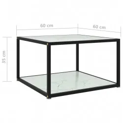 Кафе маса, бяла, 60x60x35 см, закалено стъкло