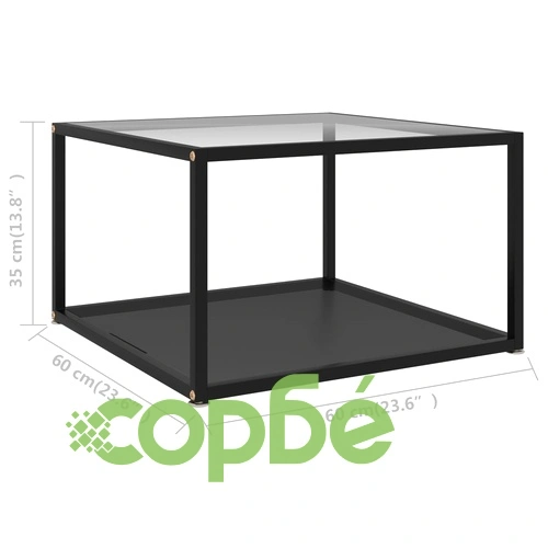 322891  Coffee Table Transparent and Black 60x60x35 cm Tempered Glass ➤ топ цена ➤ sorbe.bg
