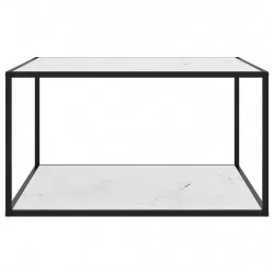 Кафе маса, черна, с бяло мраморно стъкло, 90x90x50 см