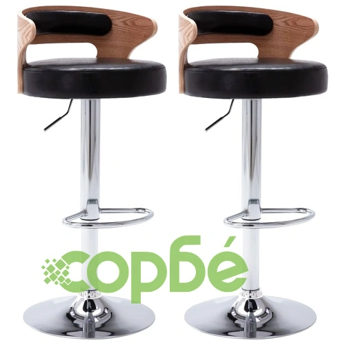 Бар табуретки, 2 бр, черни, извито дърво и изкуствена кожа ➤ топ цена ➤ sorbe.bg