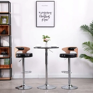 Бар табуретки, 2 бр, черни, извито дърво и изкуствена кожа