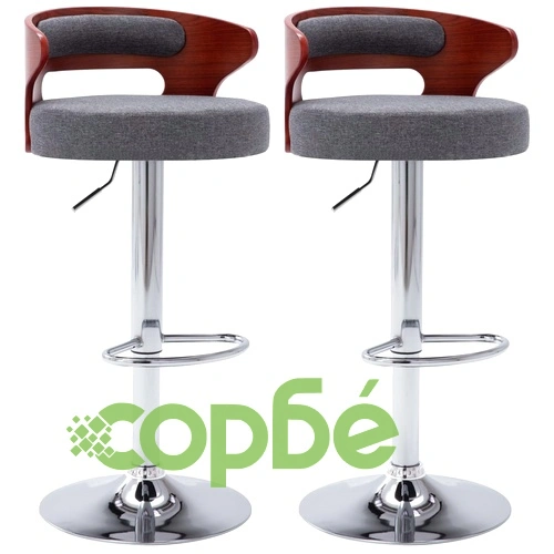 Бар табуретки, 2 бр, тъмносиви, извито дърво и текстил ➤ топ цена ➤ sorbe.bg