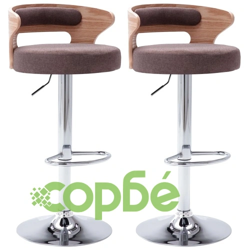 Бар табуретки, 2 бр, таупе, извито дърво и текстил ➤ топ цена ➤ sorbe.bg