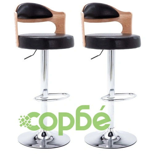 Бар табуретки, 2 бр, черни, извито дърво и изкуствена кожа ➤ топ цена ➤ sorbe.bg