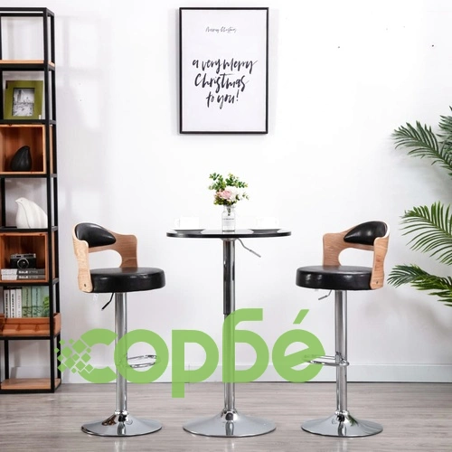 Бар табуретки, 2 бр, черни, извито дърво и изкуствена кожа ➤ топ цена ➤ sorbe.bg