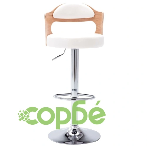 Бар табуретки, 2 бр, бели, извито дърво и изкуствена кожа ➤ топ цена ➤ sorbe.bg