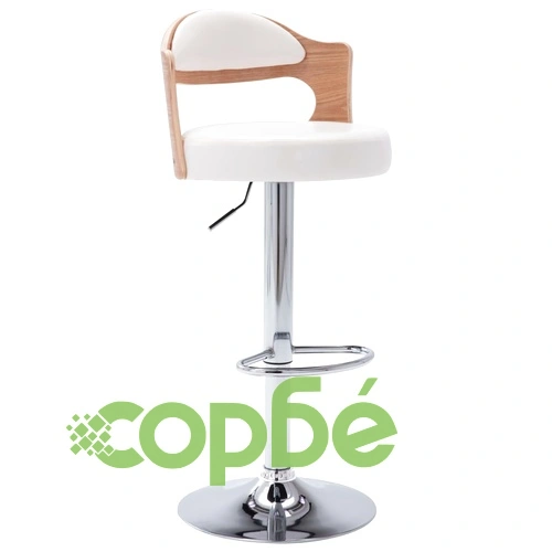 Бар табуретки, 2 бр, бели, извито дърво и изкуствена кожа ➤ топ цена ➤ sorbe.bg