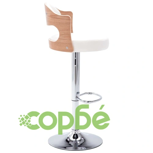 Бар табуретки, 2 бр, бели, извито дърво и изкуствена кожа ➤ топ цена ➤ sorbe.bg