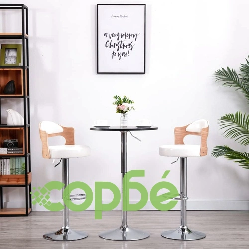 Бар табуретки, 2 бр, бели, извито дърво и изкуствена кожа ➤ топ цена ➤ sorbe.bg