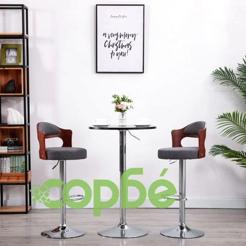 Бар табуретки, 2 бр, тъмносиви, извито дърво и текстил ➤ топ цена ➤ sorbe.bg